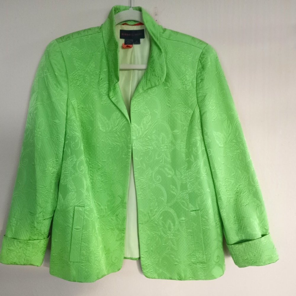 Nina McleMore Stunning Apple Green Silk Collection Jacket Size 12.